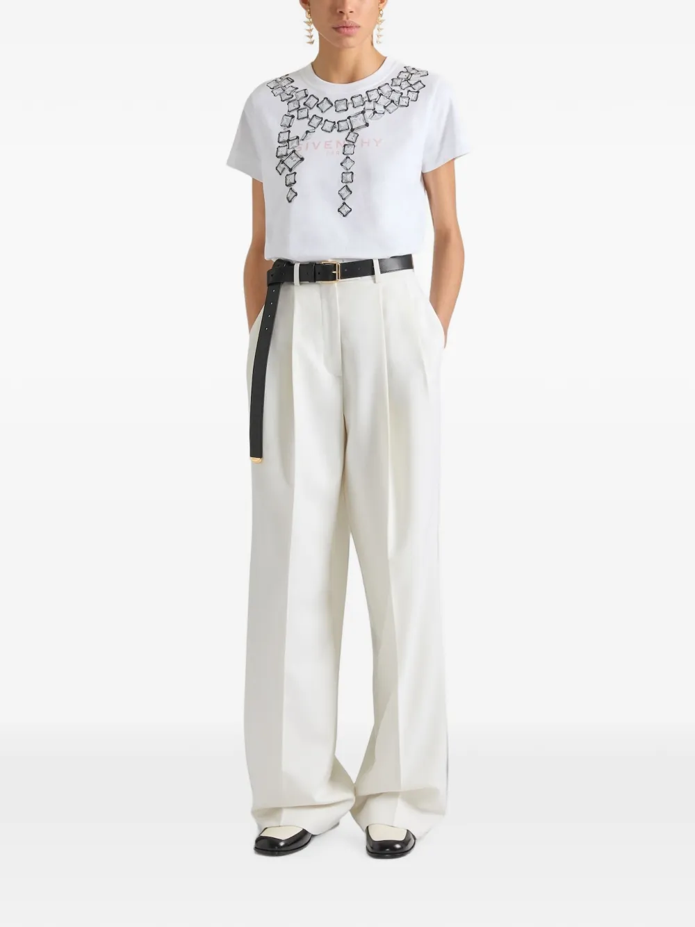 Givenchy T-shirt in Cotton with Deconstructed Crystals Print in White, view 2