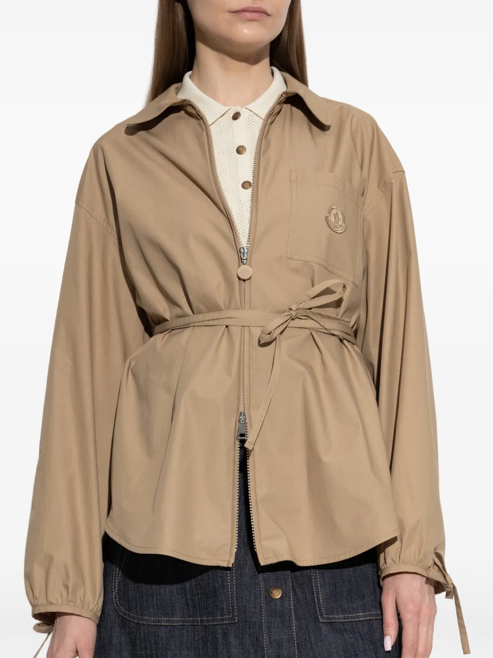  Moncler Tie Waist Logo Jacket - Neutrals 
