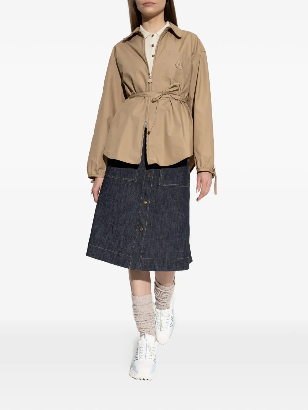  Moncler Tie Waist Logo Jacket - Neutrals 
