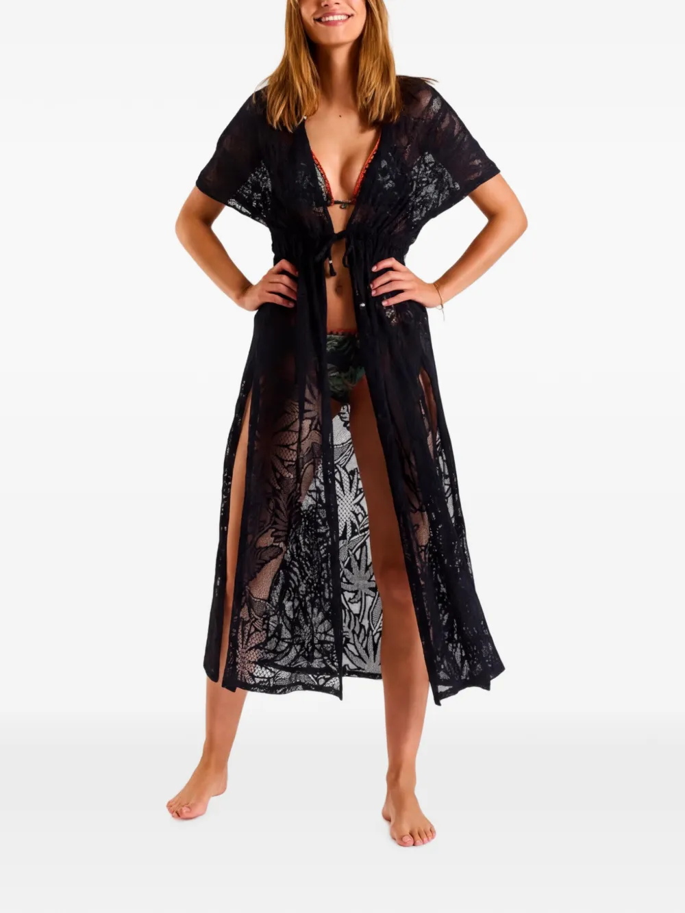 BANANA MOON lace-knit drawstring beachwear - Schwarz