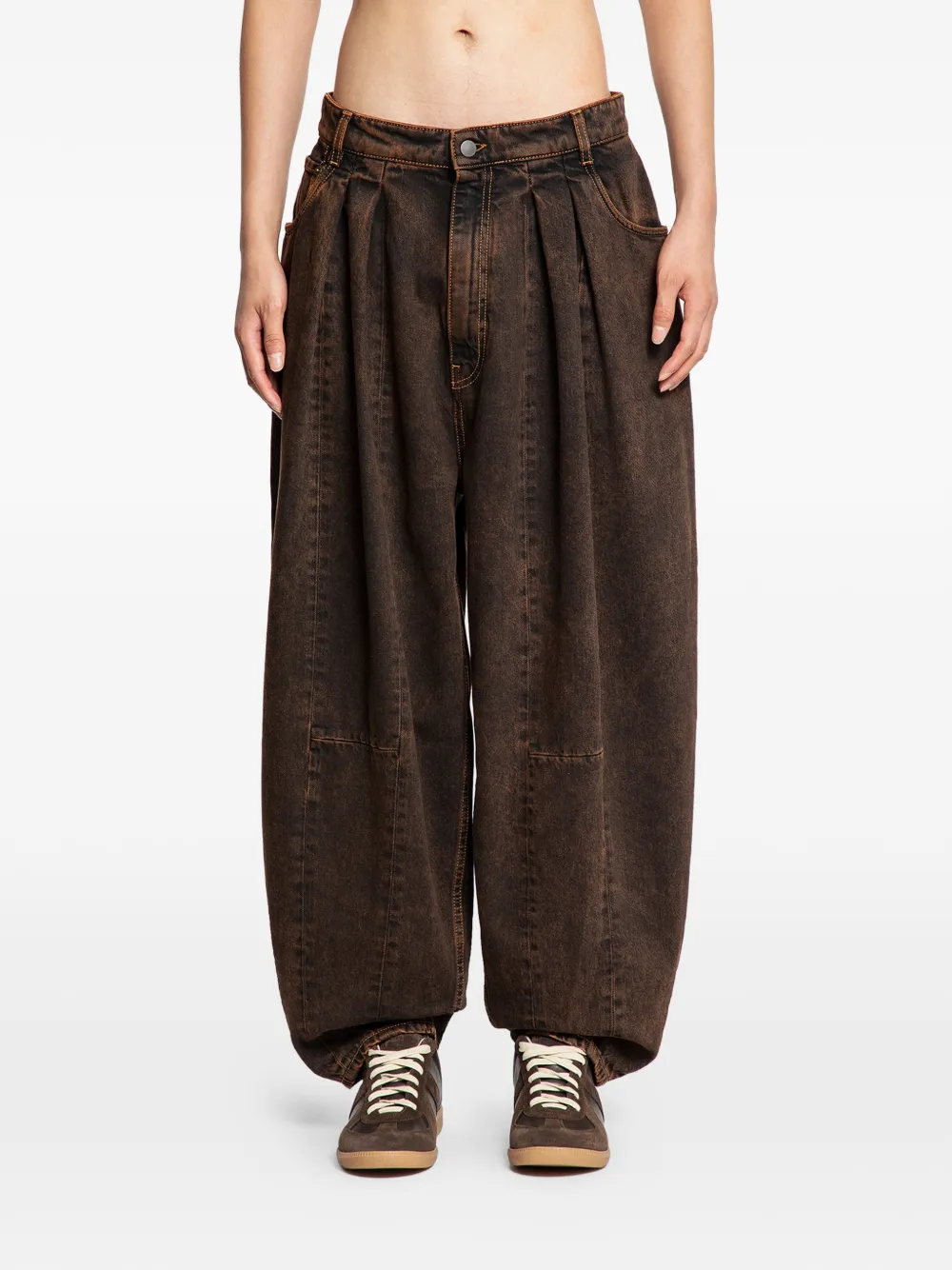 Hed Mayner wide-leg pleated denim trousers | Brown | Image 1