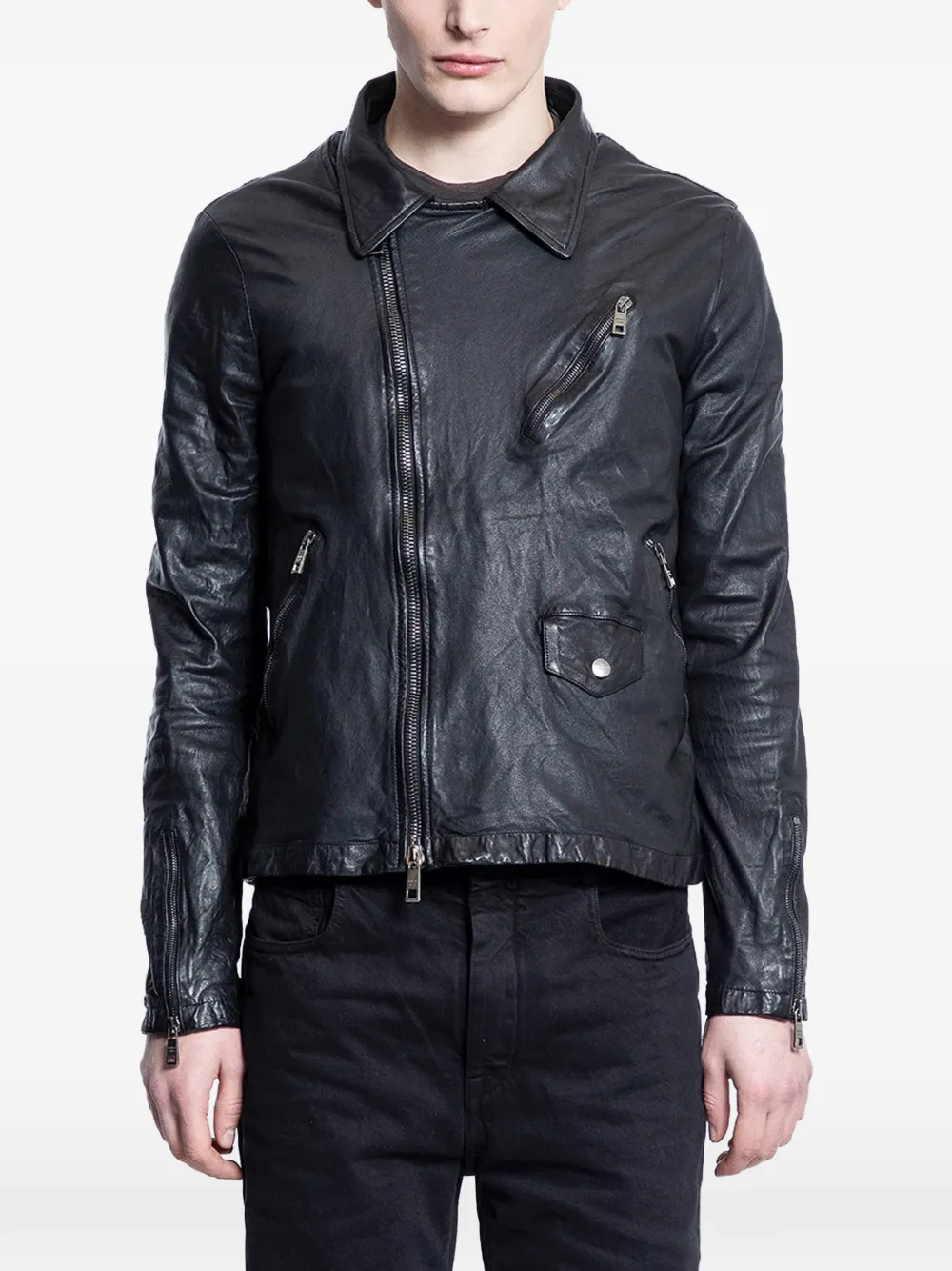 Giorgio Brato Vegetan zip-up lambskin biker jacket - Nero