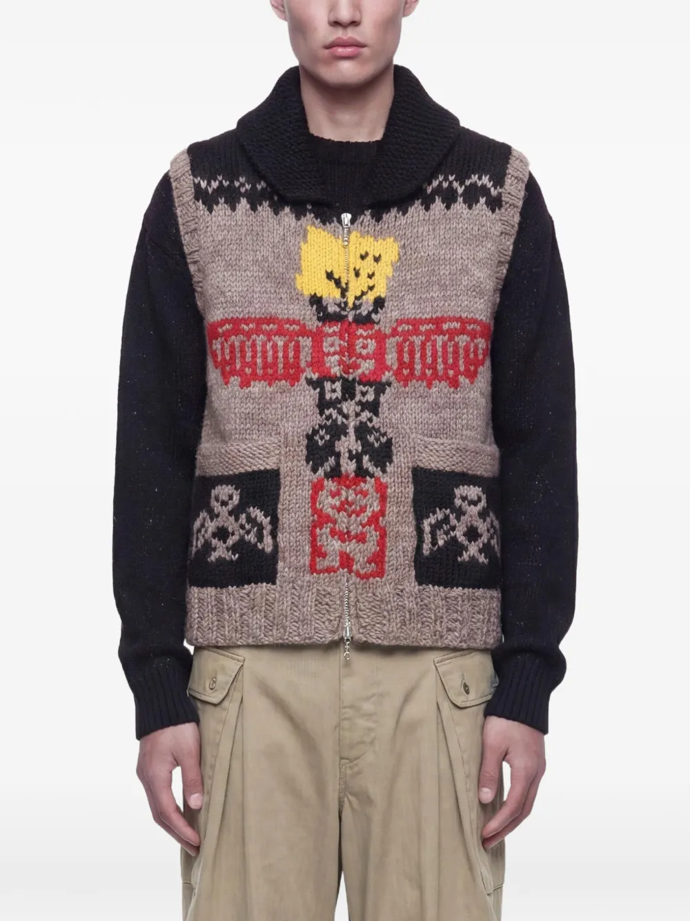 KAPITAL knit totem pole zip vest | Brown | Image 1