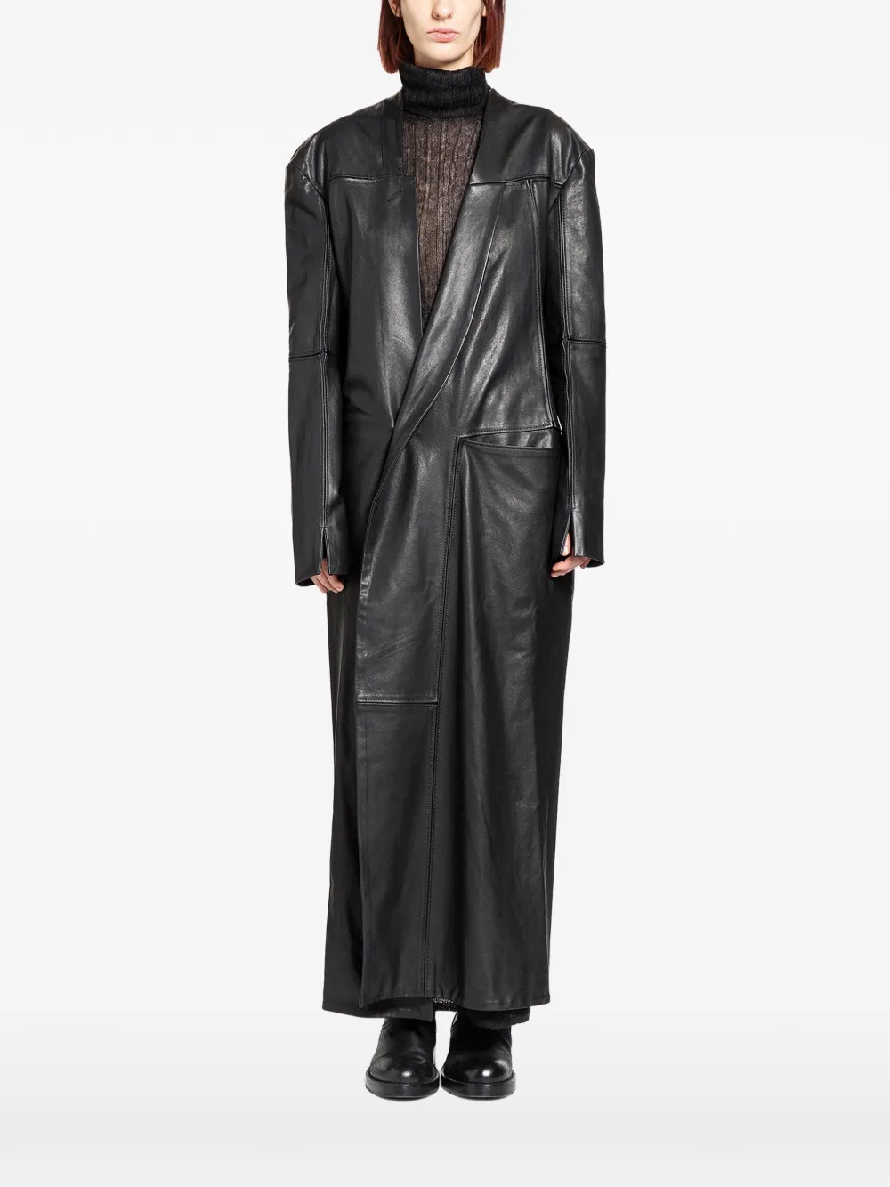 YEHUAFAN double-breasted leather coat - Nero