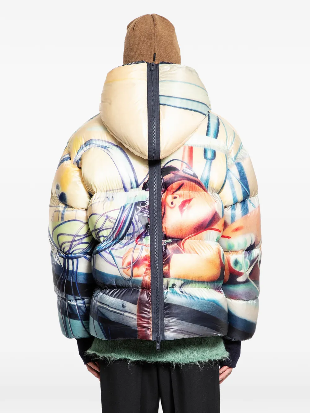  Undercover Printed Hooded Down Jacket - Blue 
