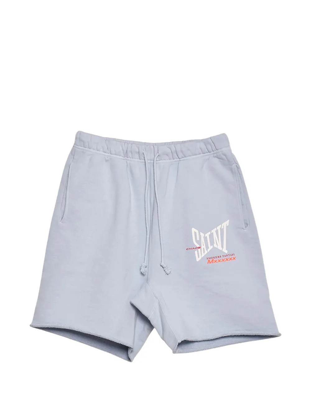 SAINT MXXXXXX raw-hem logo-detail shorts - Blu