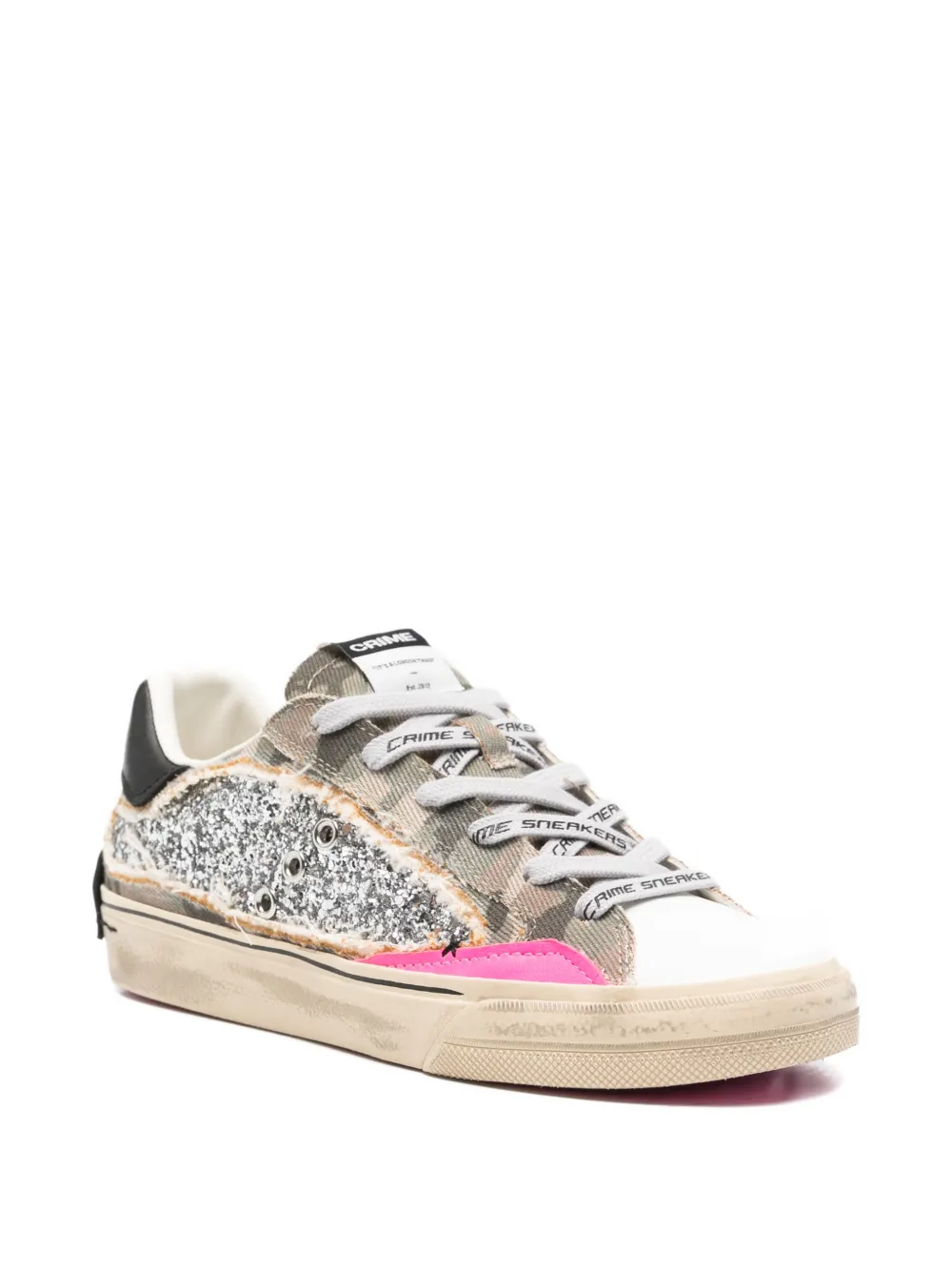 Crime London Camouflage low-top sneakers met glitter Beige