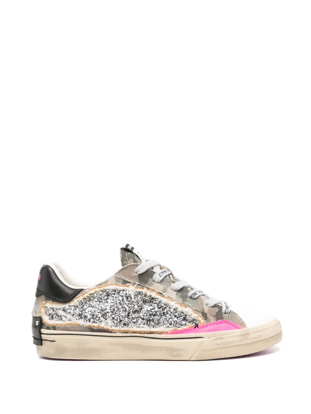 Crime London Camouflage low-top sneakers met glitter Beige