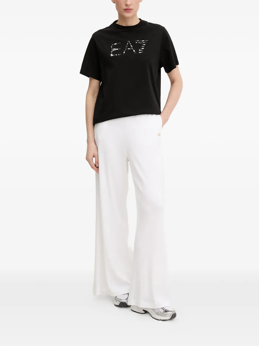Ea7 Emporio Armani ribbed palazzo pants Wit