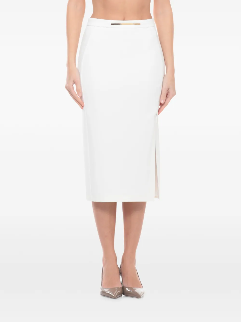  Elisabetta Franchi Midi Side-slit Pencil Skirt - White 