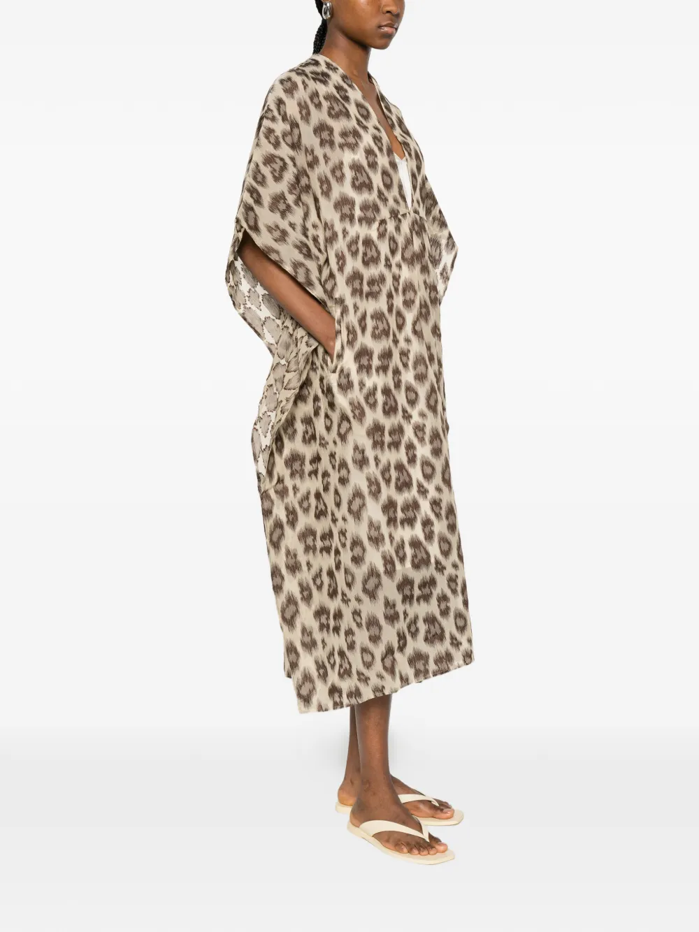 PSOPHIA Gesmockte midi-jurk met dierenprint Beige