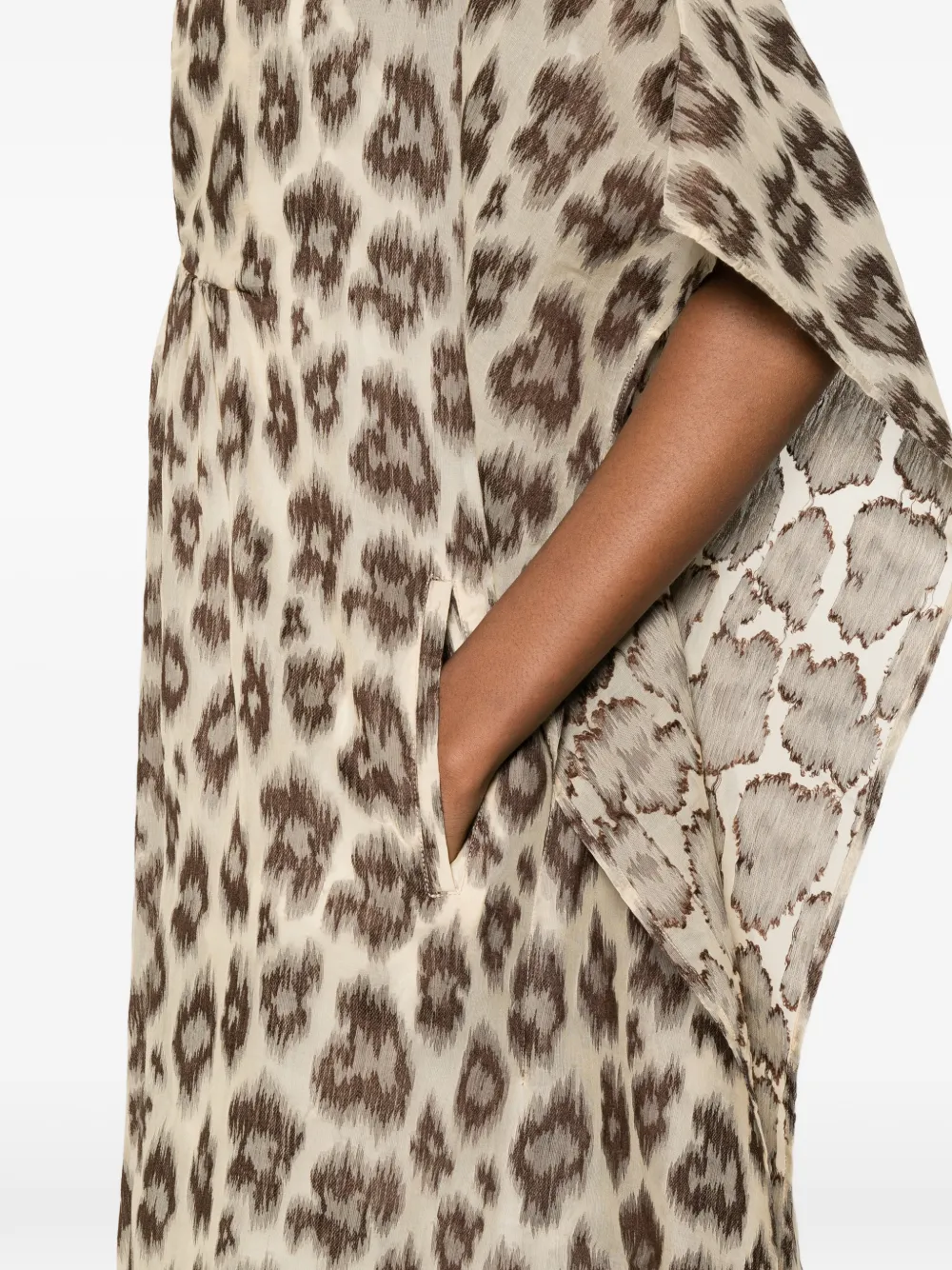 PSOPHIA Gesmockte midi-jurk met dierenprint Beige