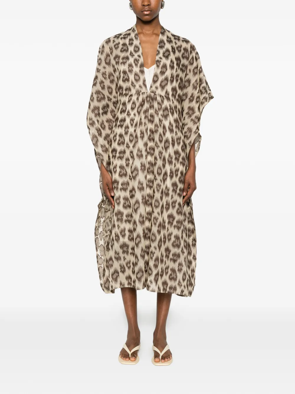 PSOPHIA Gesmockte midi-jurk met dierenprint Beige