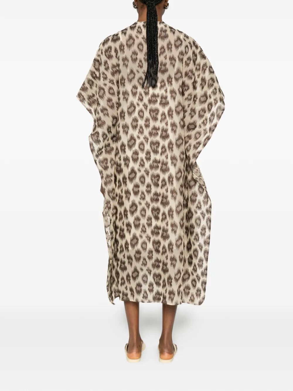 PSOPHIA Gesmockte midi-jurk met dierenprint Beige