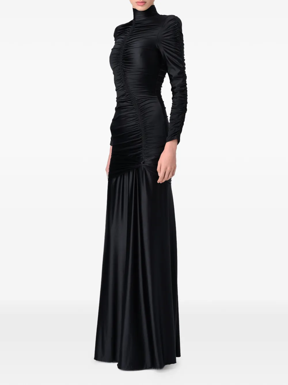  Murmur Long-sleeve Ruched Dress - Black 