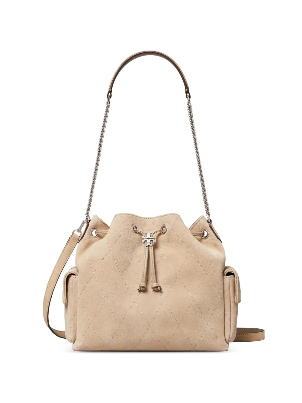 Tory Burch Borsa a spalla Charlie in pelle scamosciata trapuntata con coulisse - Toni neutri