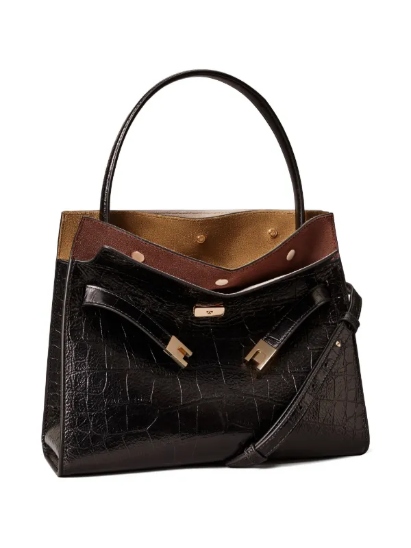 Tory Burch Small Lee Radziwill Embossed Double Bag | Black | FARFETCH
