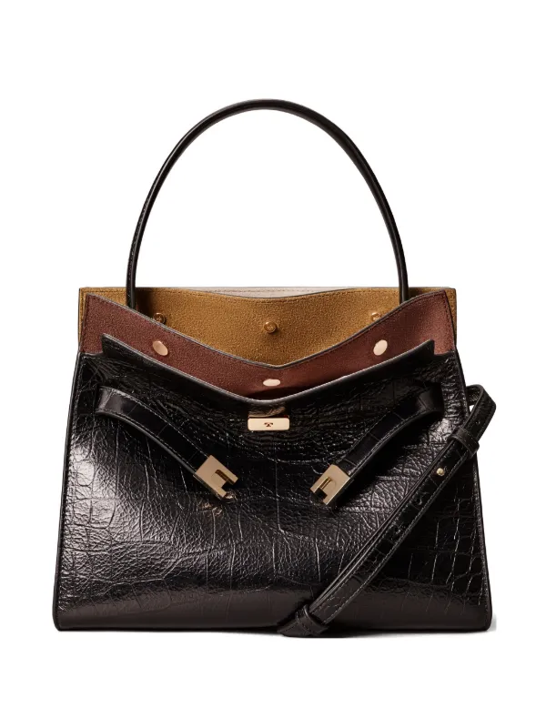 Tory Burch Small Lee Radziwill Embossed Double Bag | Black | FARFETCH