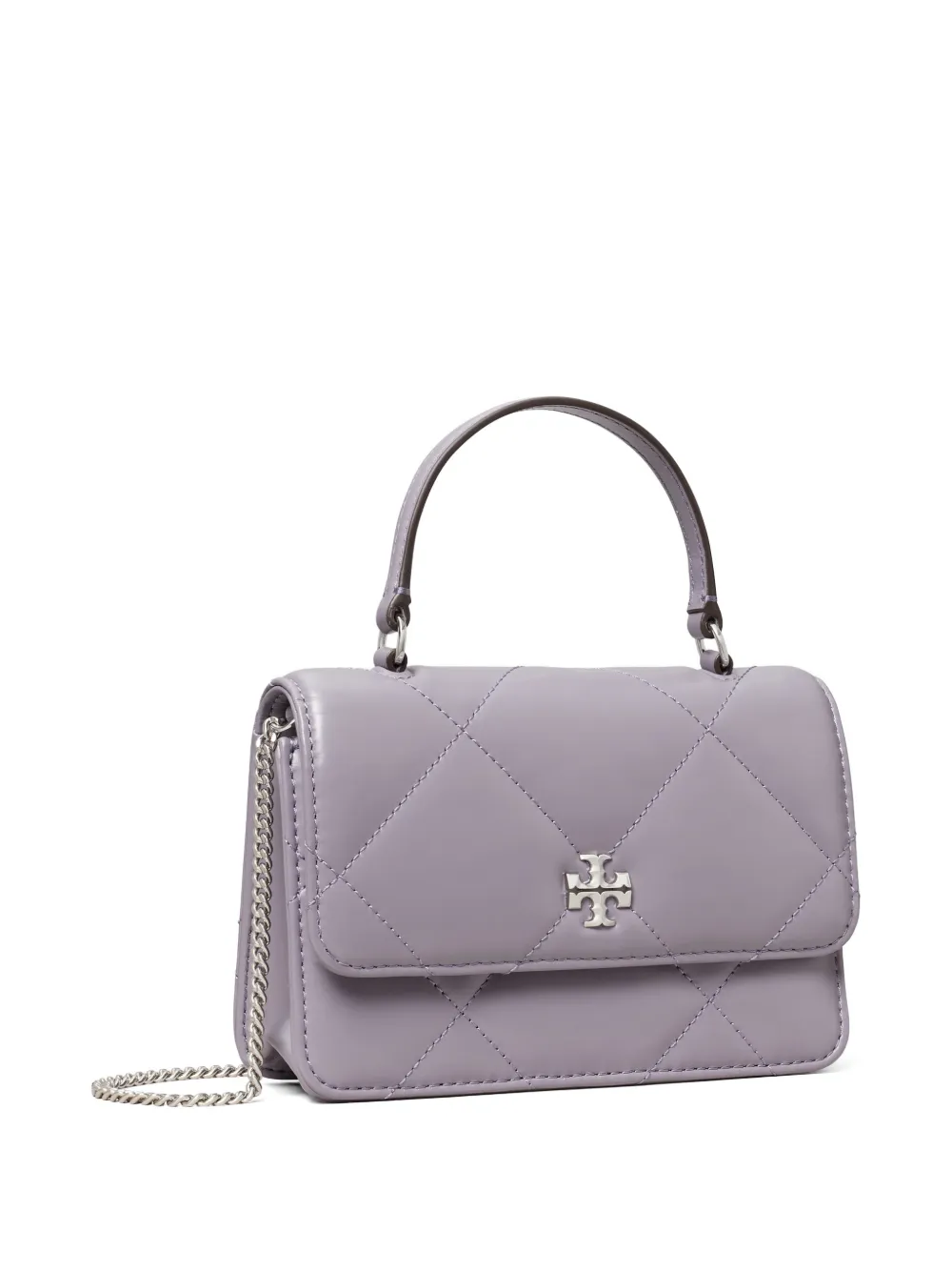  Tory Burch Kira Diamond Quilt Mini Top Handle Chain Wallet - Purple 