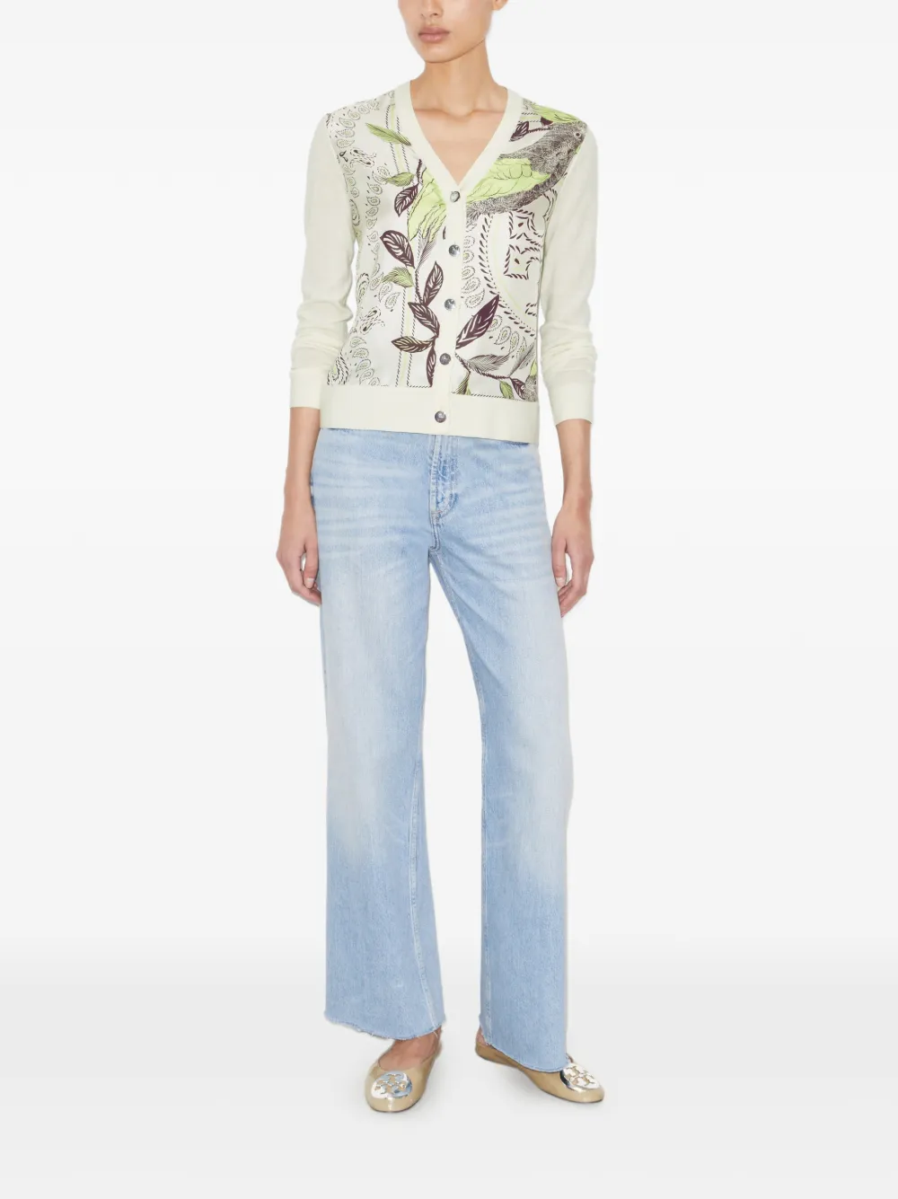  Tory Burch Silk Front Cardigan - Neutrals 