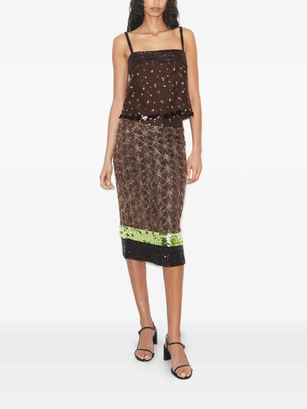  Tory Burch Embellished Lace Skirt - Brown 