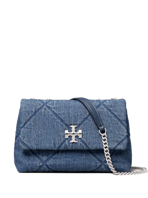 Tory Burch Small Kira Diamond Quilted Denim Shoulder Bag in Blue