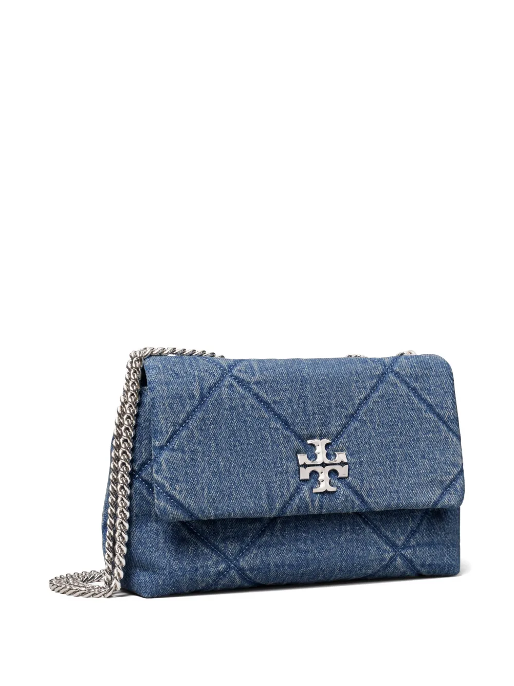 Tory Burch Kleine Kira gewatteerde denim schoudertas met diamant-patroon Blauw