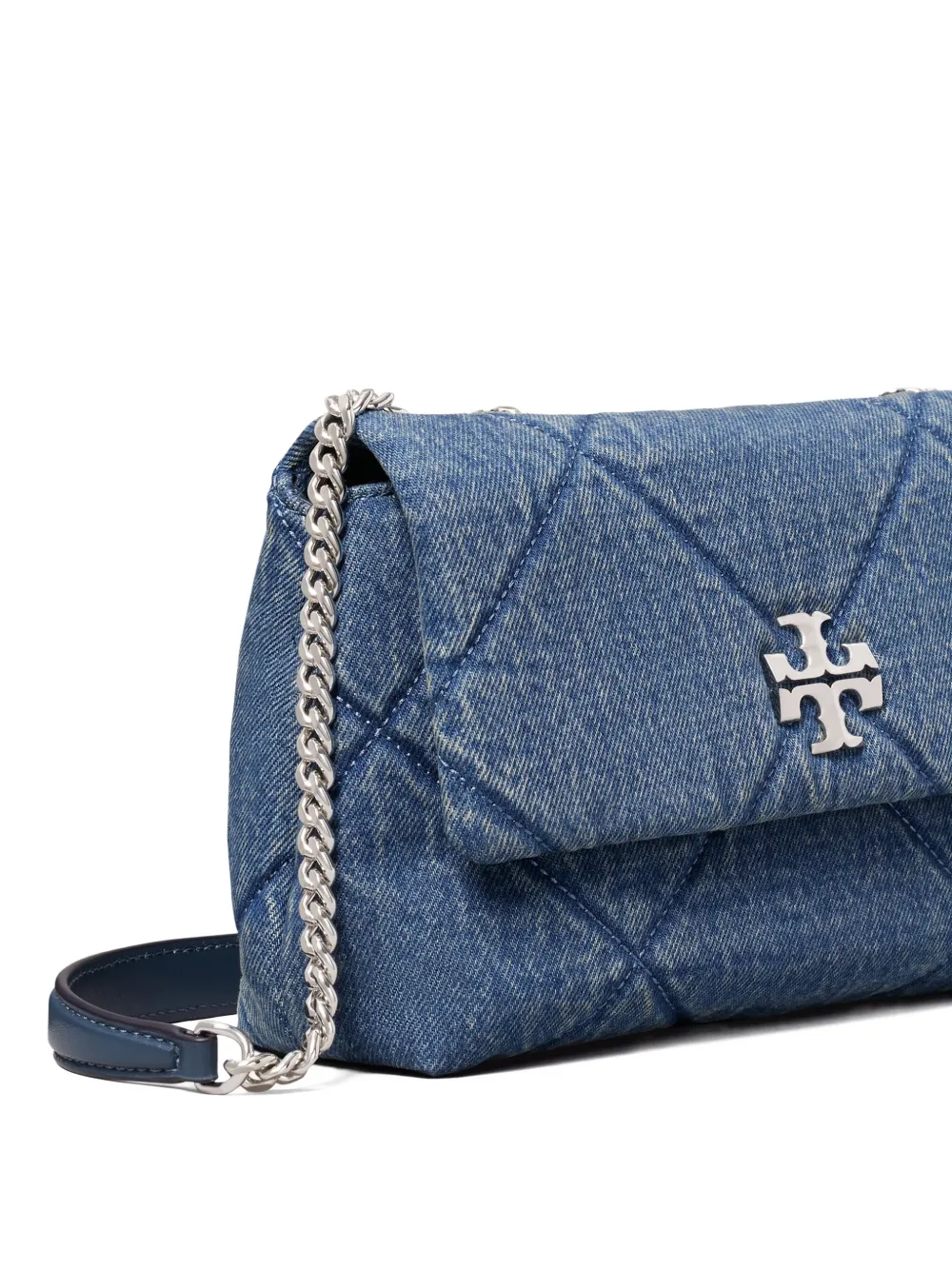 Tory Burch Kleine Kira gewatteerde denim schoudertas met diamant-patroon Blauw