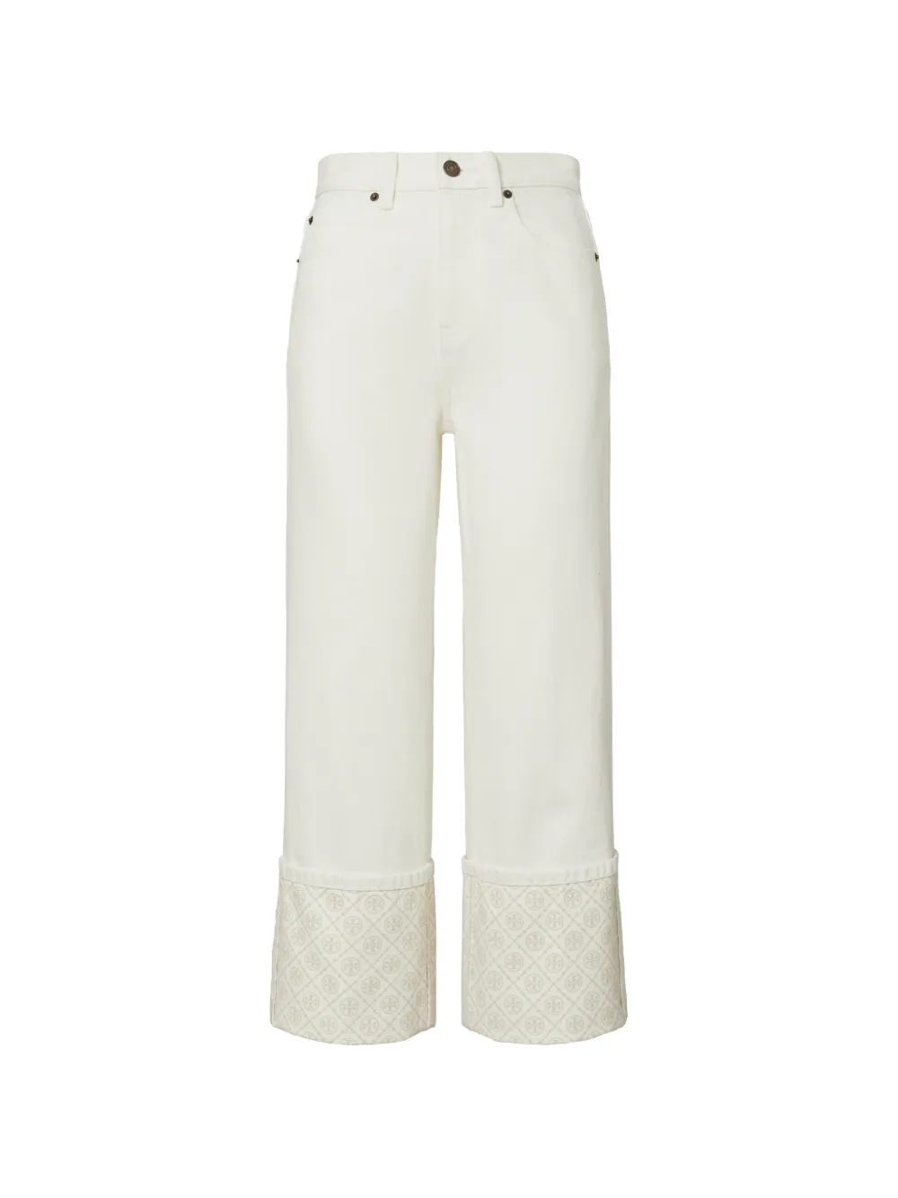 Tory Burch contrast-cuff straight-leg jeans - Bianco