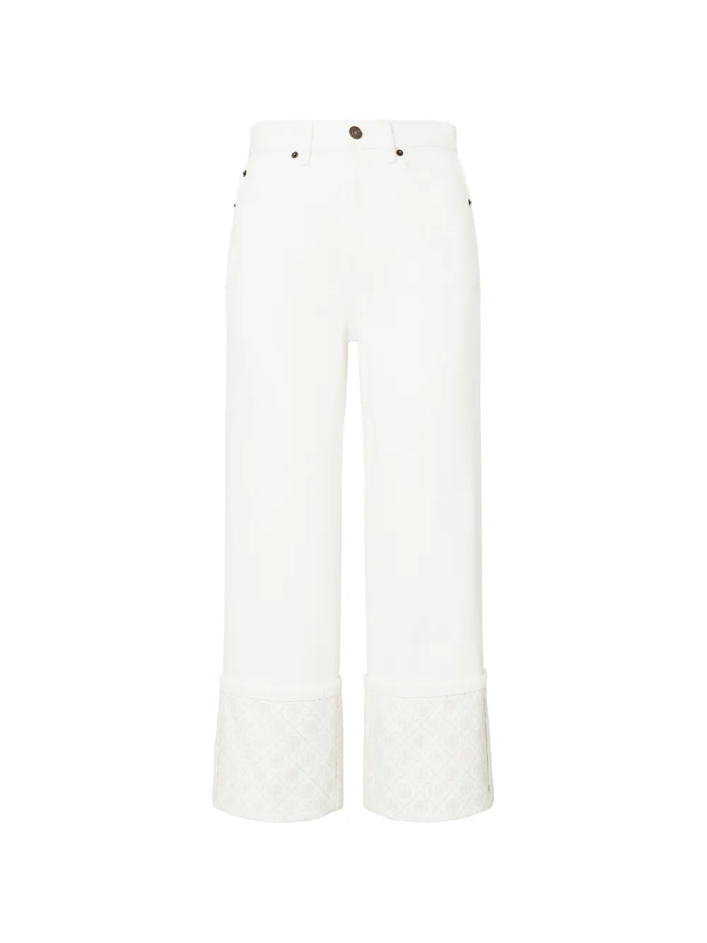 Tory Burch contrast-cuff straight-leg jeans - Bianco