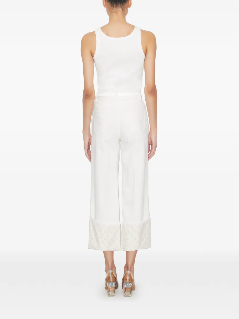  Tory Burch Vaqueros Rectos Con Puños En Contraste Monograma En T - Blanco 