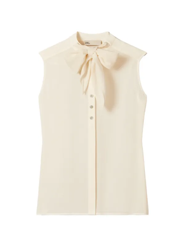 Tory Burch Sleeveless Bow Blouse in Neutrals