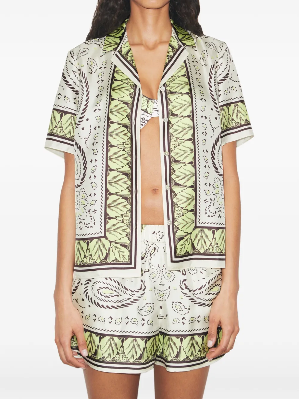  Tory Burch Silk Camp Shorts - Neutrals 