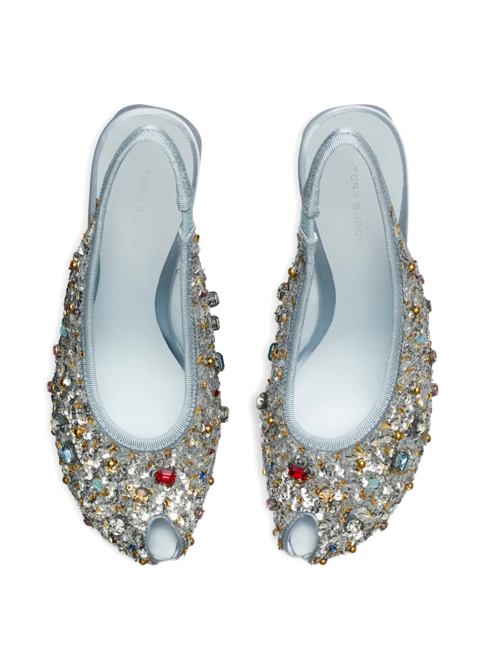 Tory Burch peep-toe embellished slingback pumps Zilver