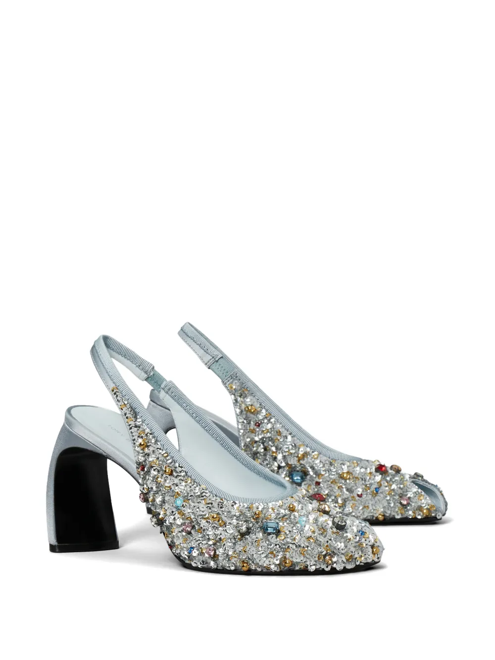 Tory Burch peep-toe embellished slingback pumps Zilver