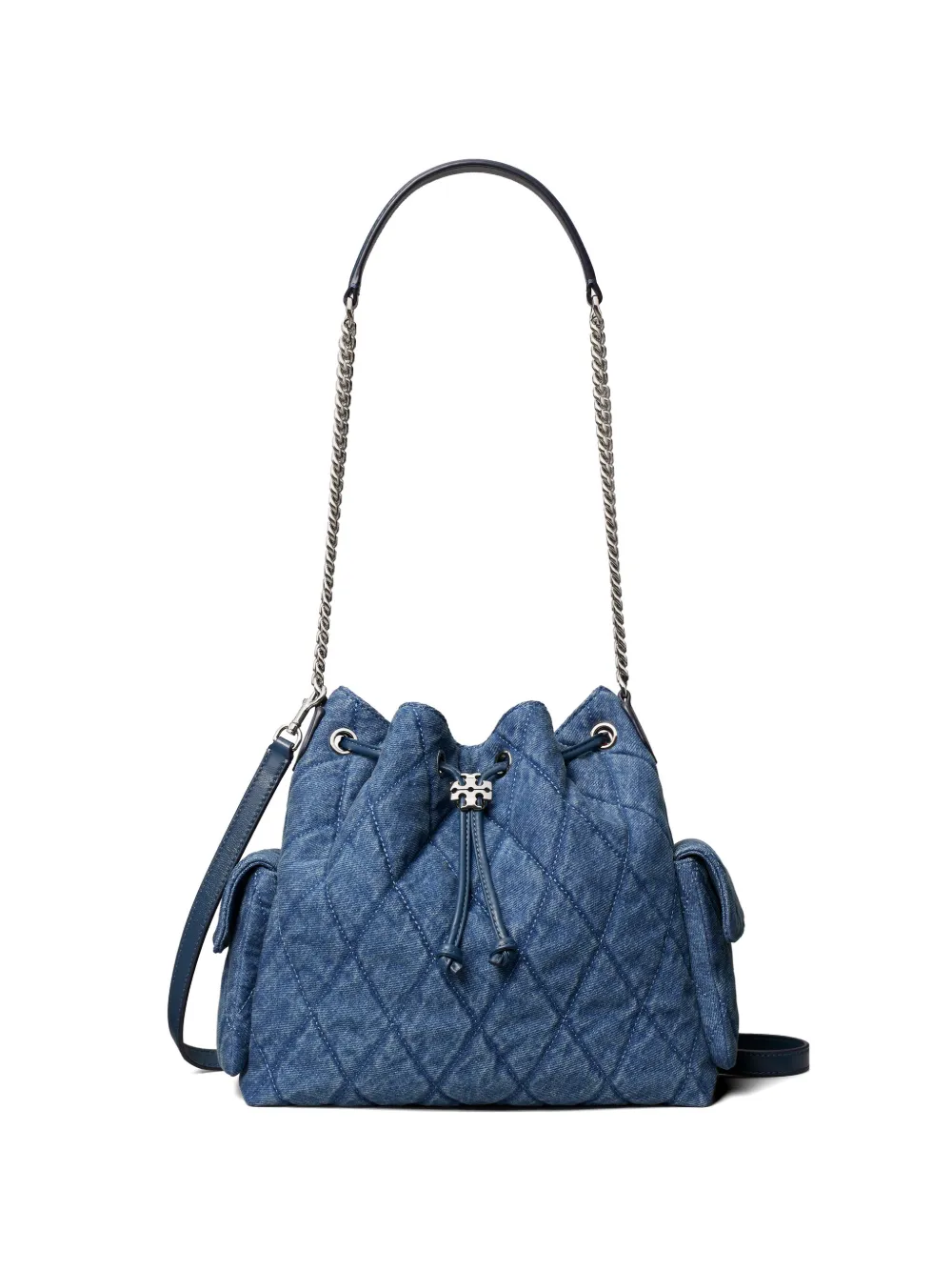 Tory Burch Charlie quilted denim drawstring shoulder bag - Blu