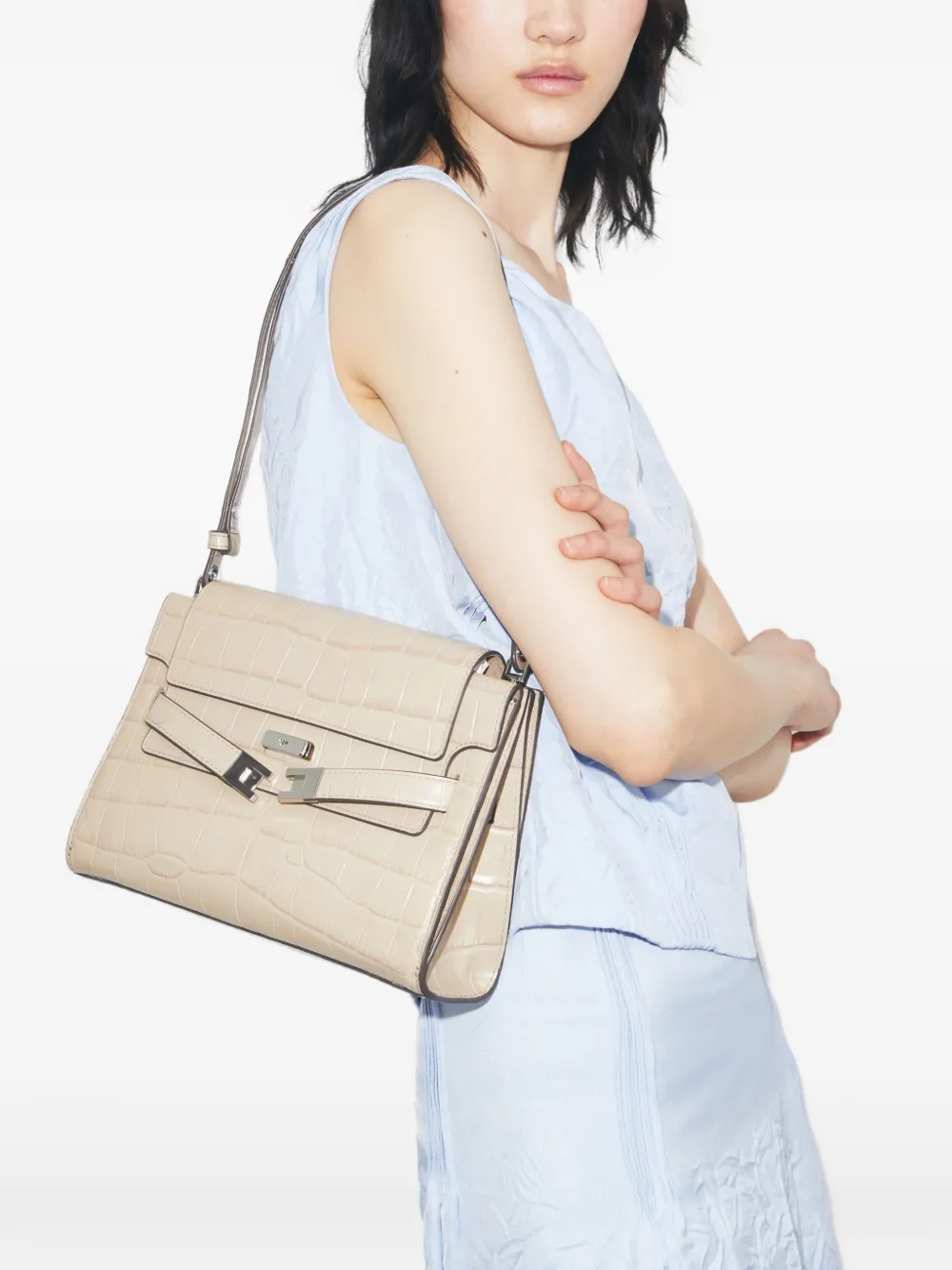  Tory Burch Lee Radziwill Embossed Shoulder Bag - Neutrals 