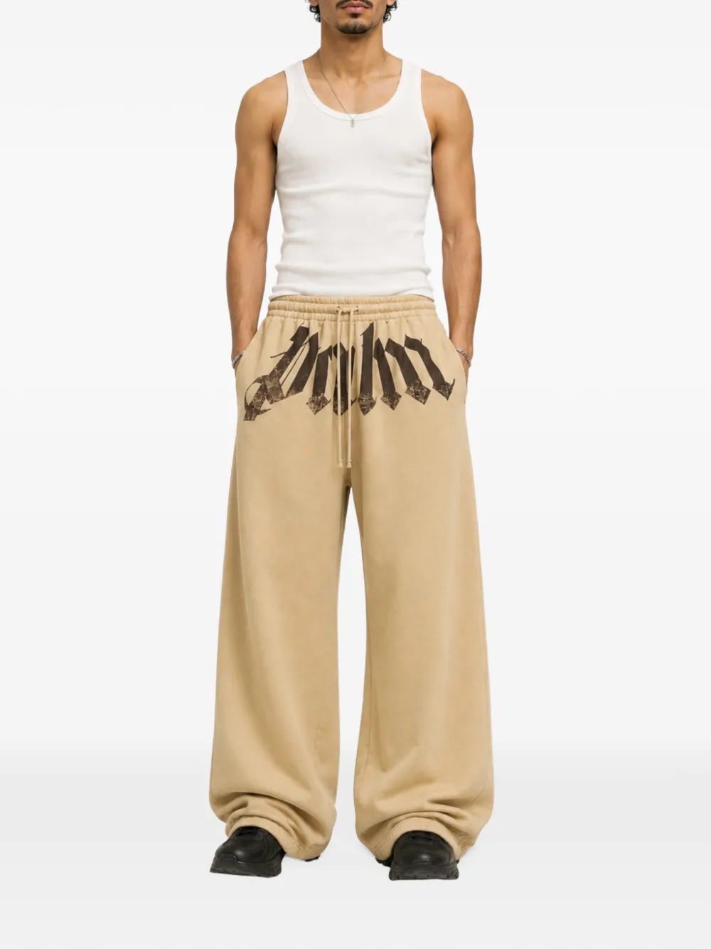 Palm Angels logo-print track pants Beige