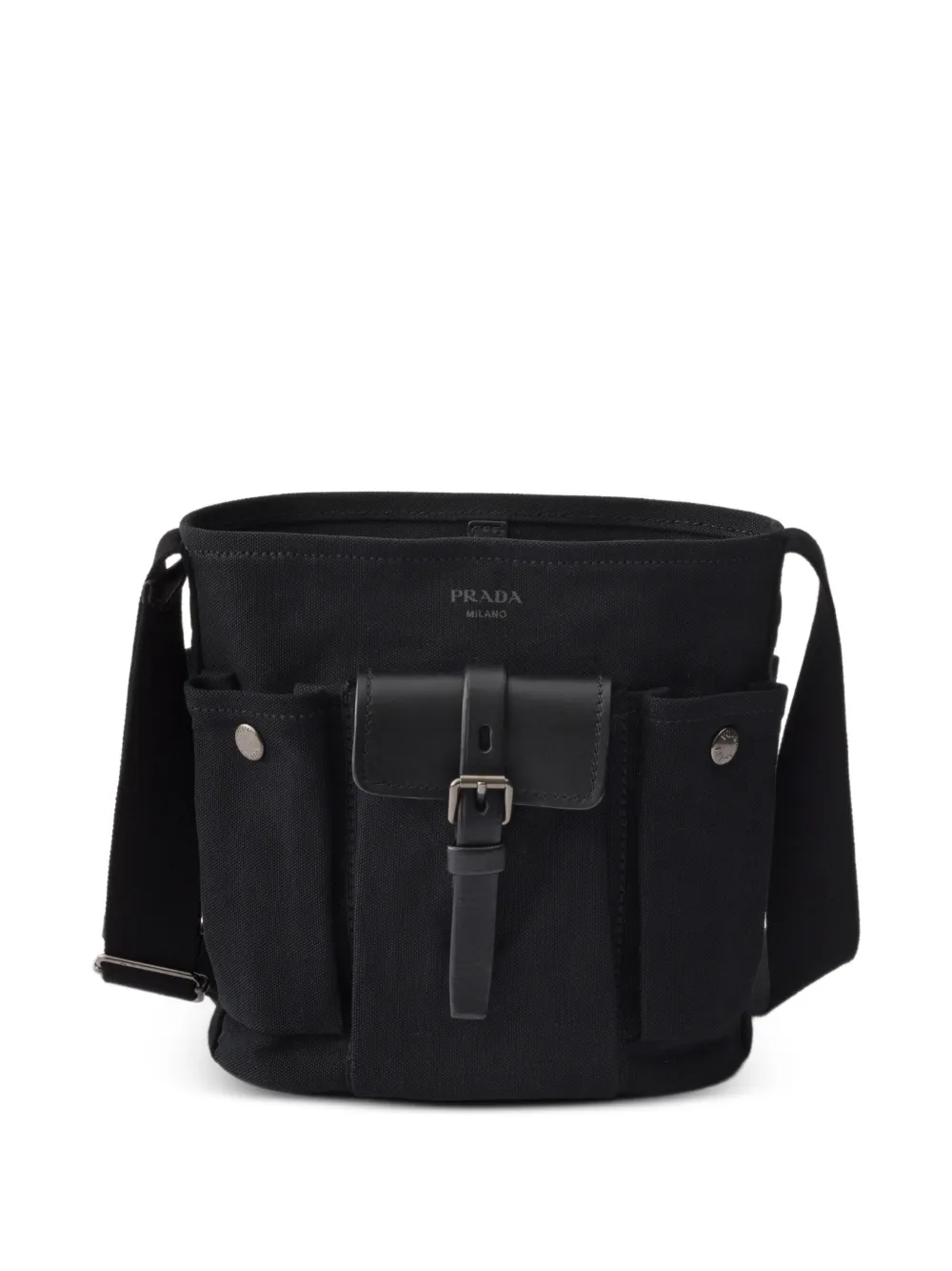 Prada Route mini canvas and leather bucket bag - Nero