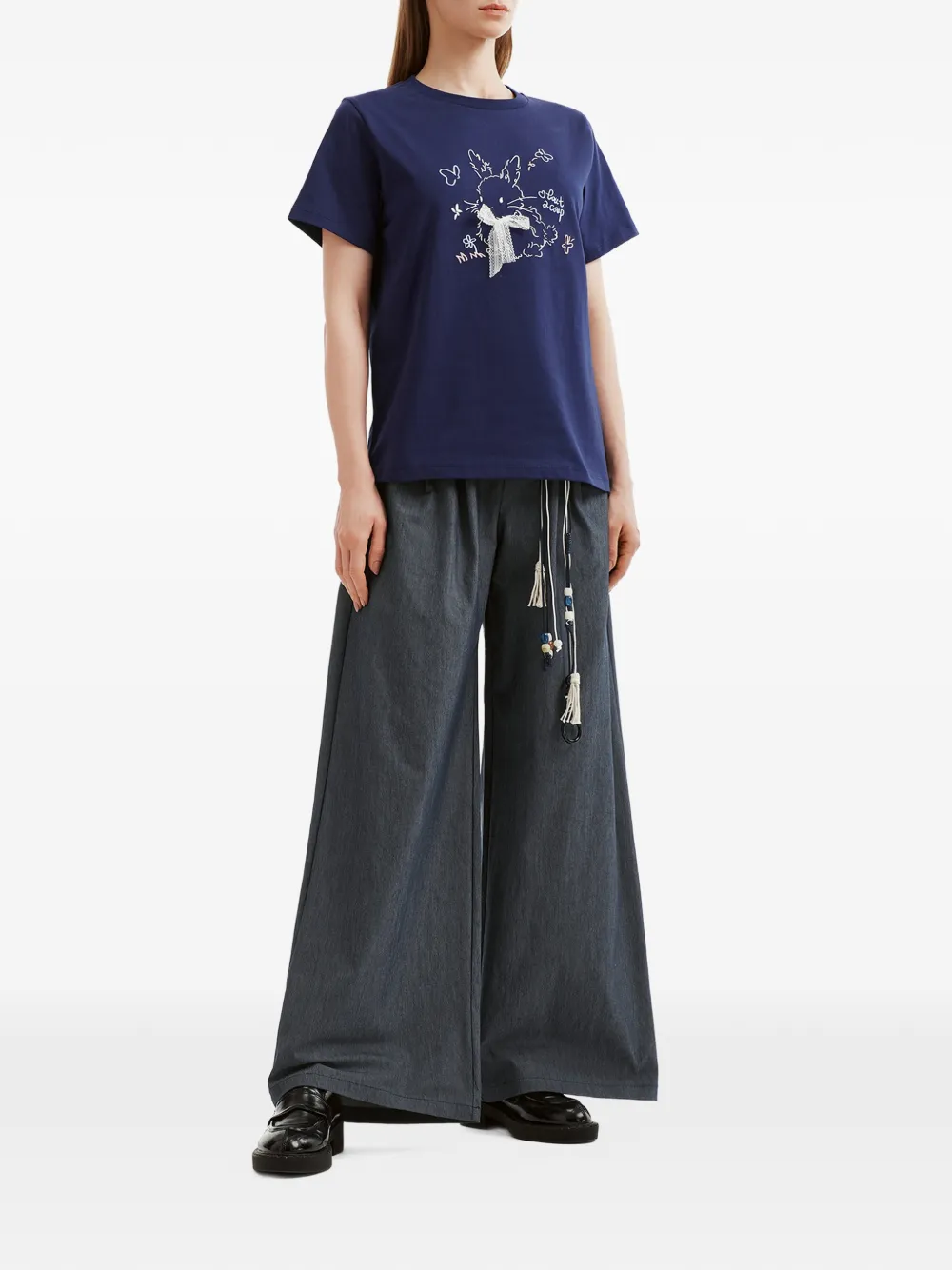 tout a coup Gestrikte broek met wijde pijpen Blauw