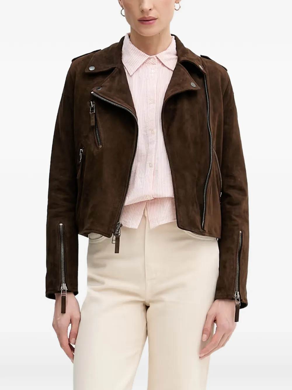 Blauer Giacca biker con zip - Marrone