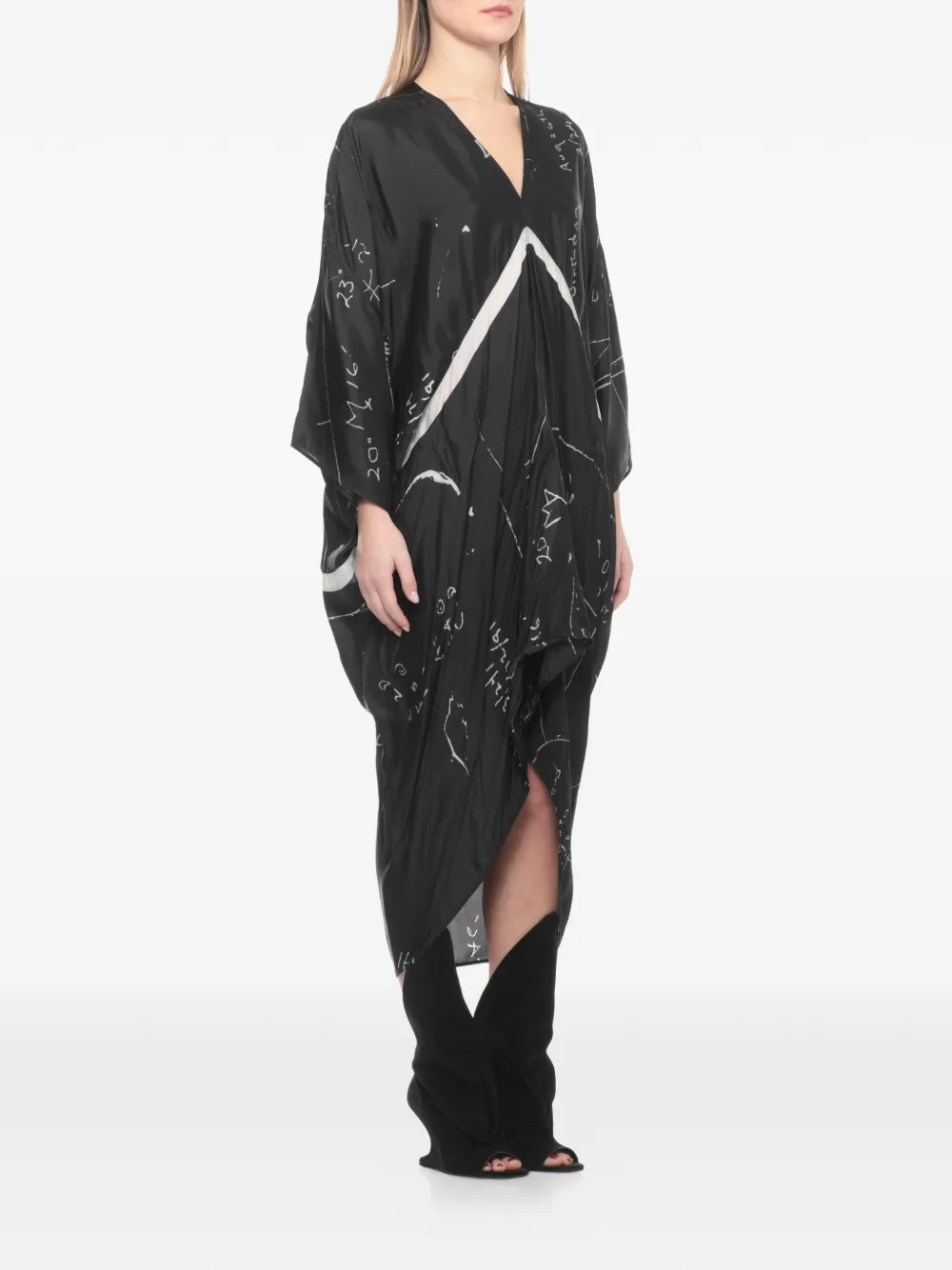 Rick Owens Asymmetrische jurk met V-hals en print Zwart