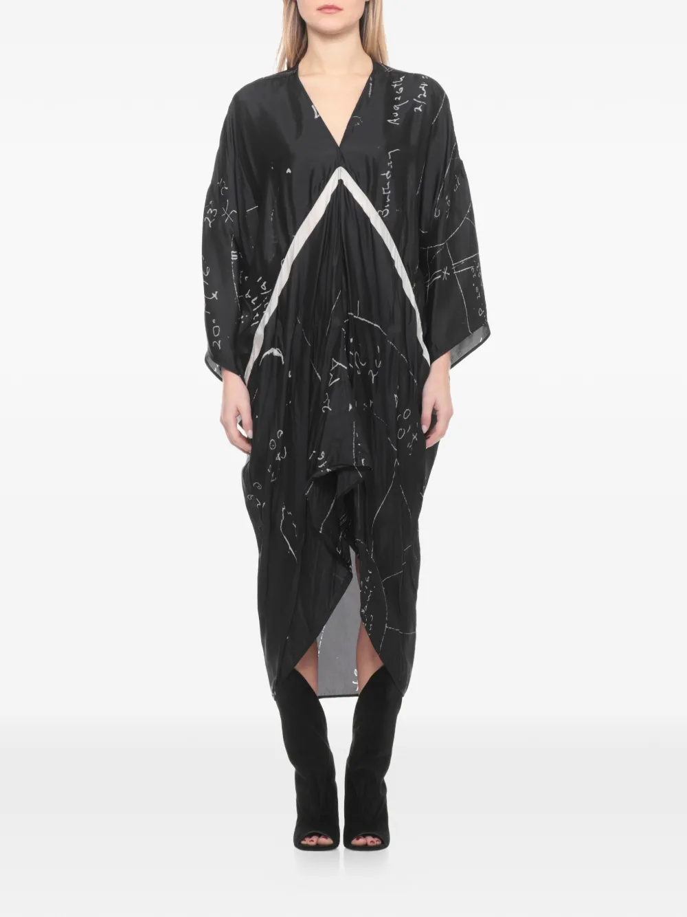 Rick Owens Asymmetrische jurk met V-hals en print Zwart