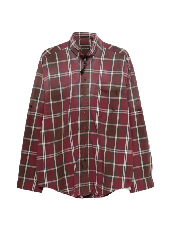 バレンシアガ BALENCIAGA シャツ 赤 チェック Balenciaga ジップアップ チェック シャツ | レッド | FARFETCH JP