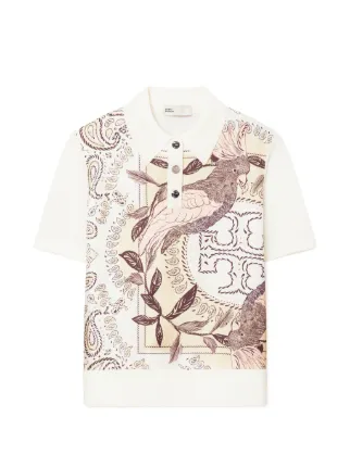 Tory Burch Silk Front Polo | White | FARFETCH BE