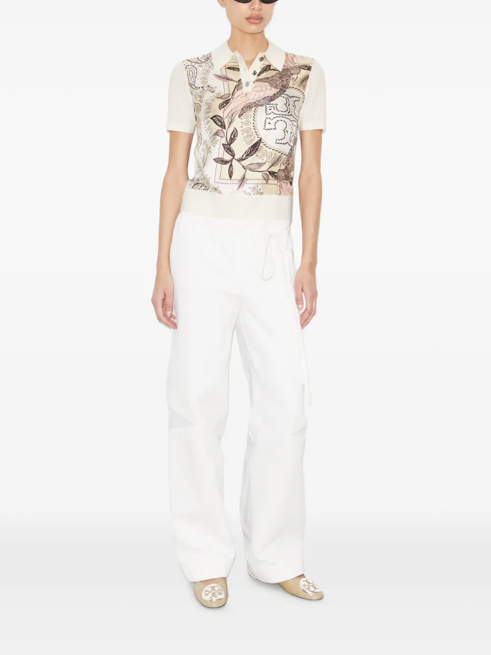  Tory Burch Silk Front Polo - White 