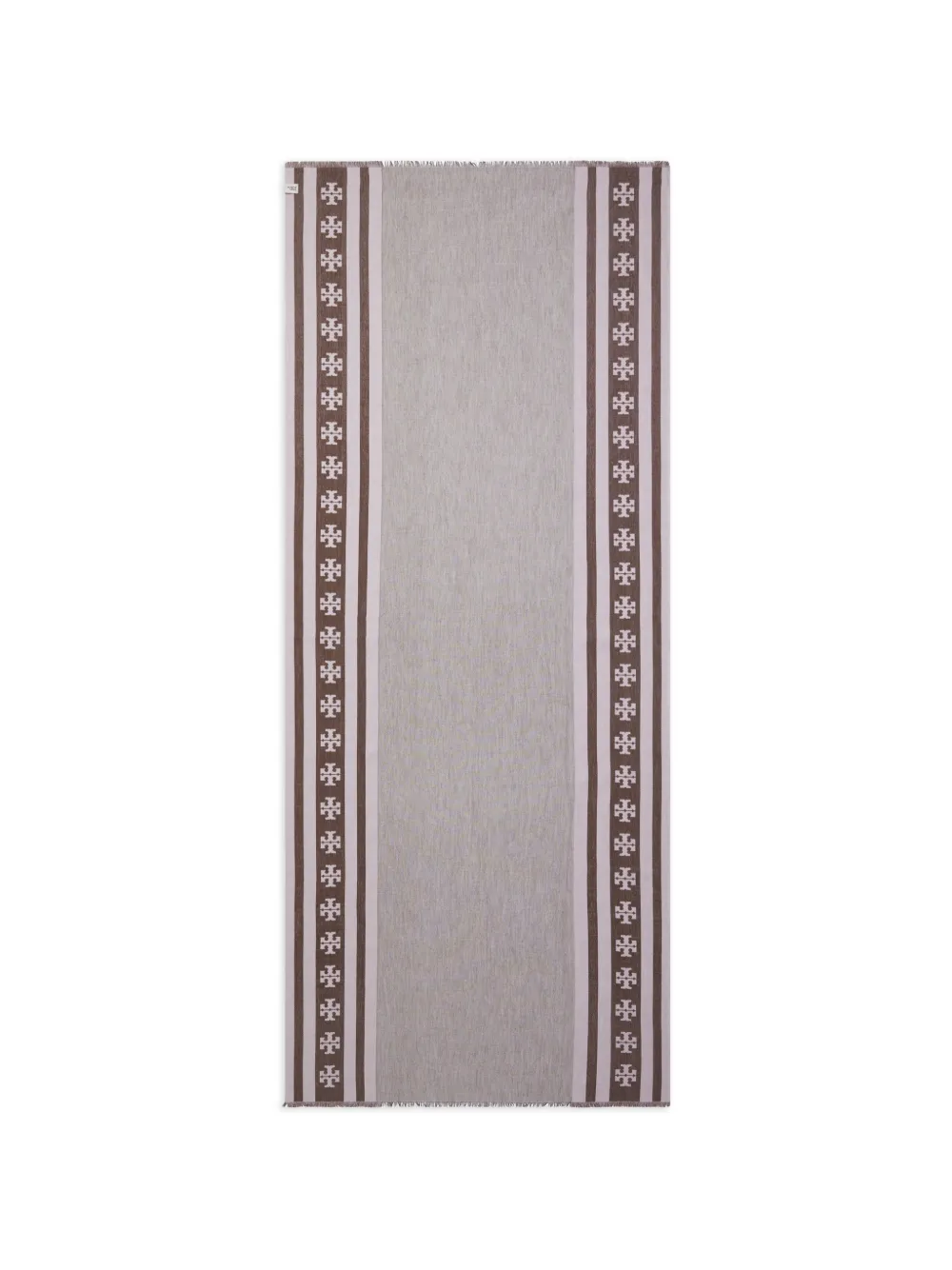 Tory Burch logo stripe oblong scarf - Marrone