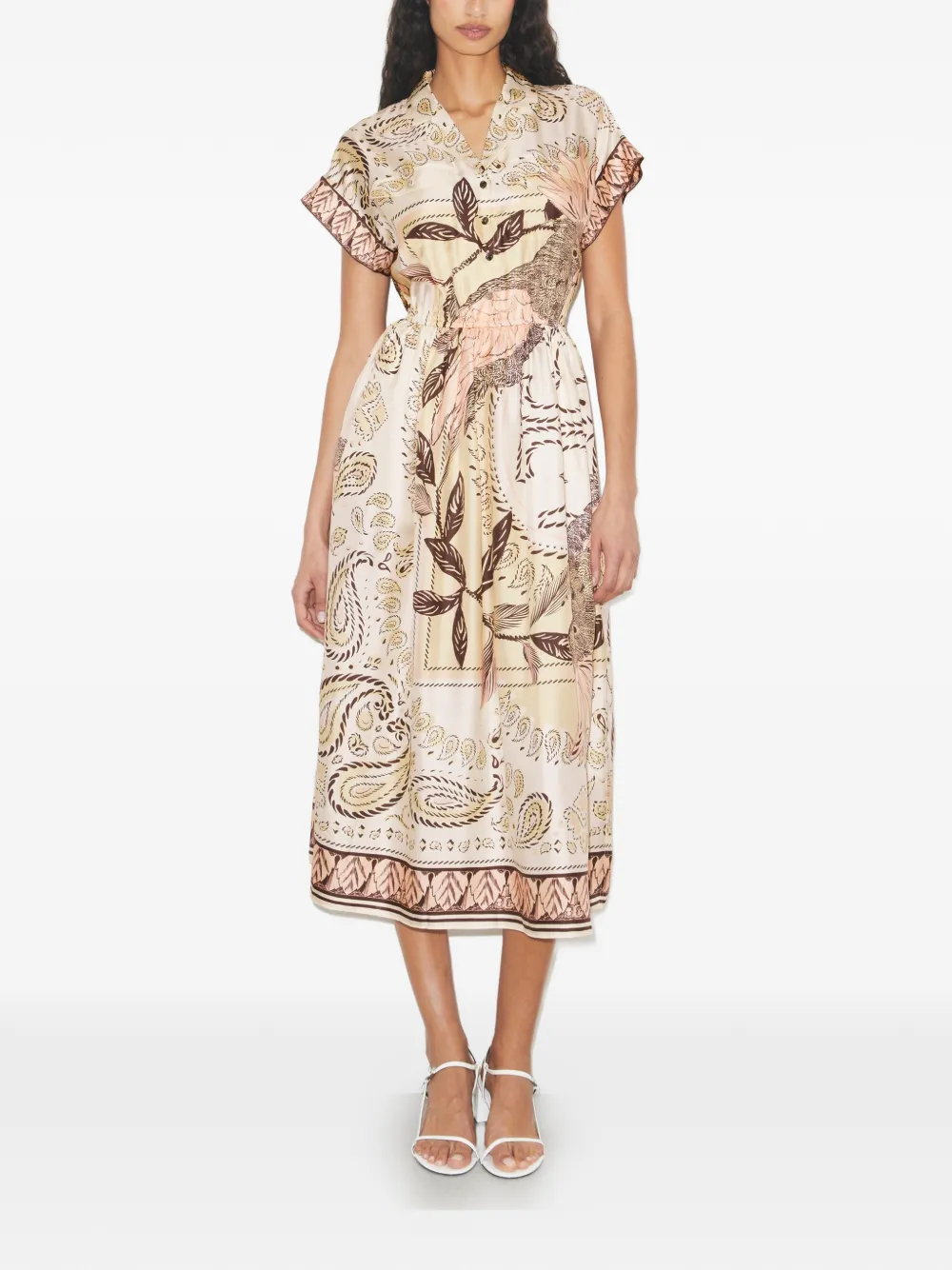 Tory Burch Getailleerde zijden blousejurk Beige