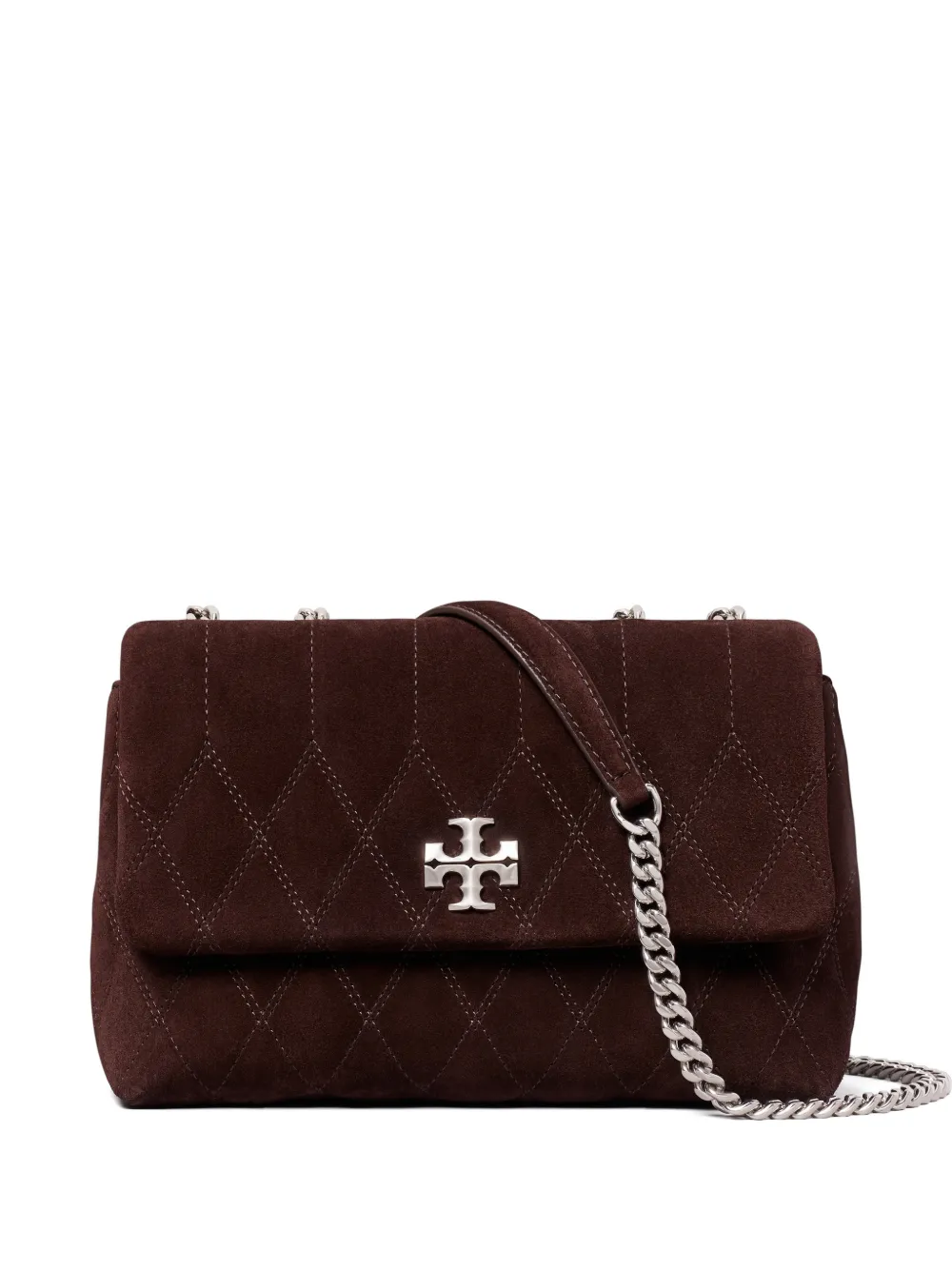 Tory Burch Kira quilt suede small convertible shoulder bag - Marrone
