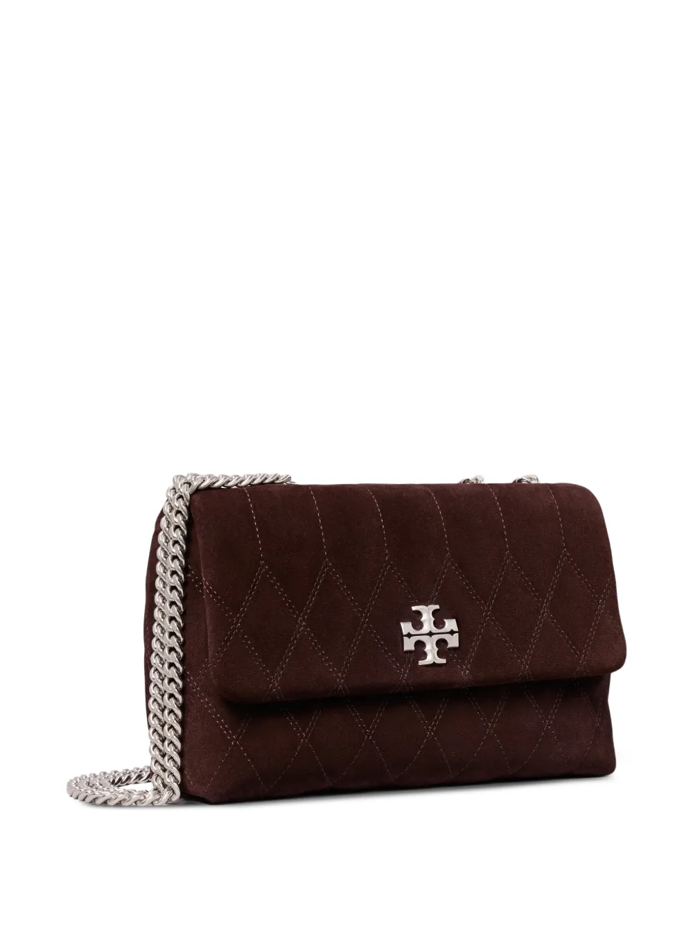 Tory Burch Kira Moto kleine suède gewatteerde schoudertas Bruin